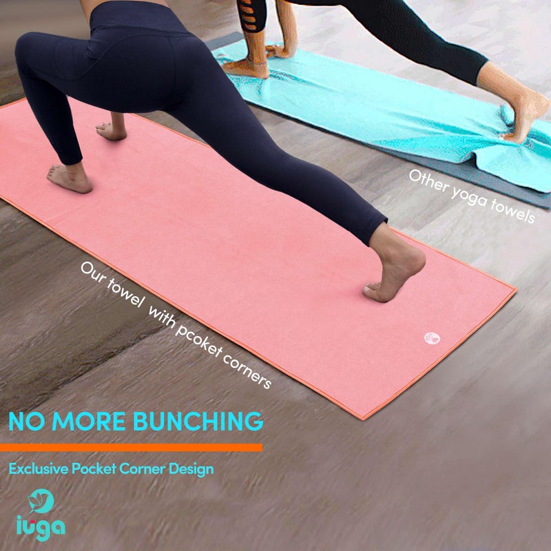 IUGA Yoga Towel for Hot Yoga Non Slip Extra Thick Yoga Mat Towel + Hand Towel 2in1 Set with Corner Pockets Super Absorbent and Quick Dry Hot Yoga Towel - Image 3